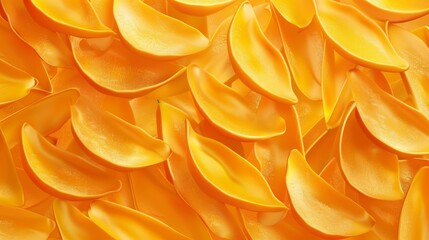 A digital illustration showcasing various mango slices in different orientations, creating an abstract, artistic background. - obrazy, fototapety, plakaty