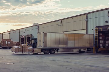 Fototapeta premium Boxes Packed and Loaded onto a Large Truck outside the Warehouse