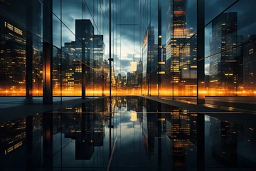 Foto op Aluminium Modern business center at night with reflections in the water. 3d rendering © Creative