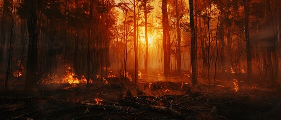 Fototapeta premium Design a scene of rebirth in a scorched forest where the first green shoots emerge from the ashes