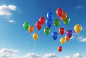 Fototapeta premium 3D illustration of balloons soaring in a clear sky