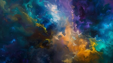Obraz na płótnie Canvas An abstract oil painting background with the chaotic beauty of a cosmic nebula.