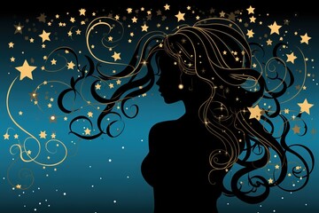 A mystical galaxy nymph woman face with ornament and stars concept image