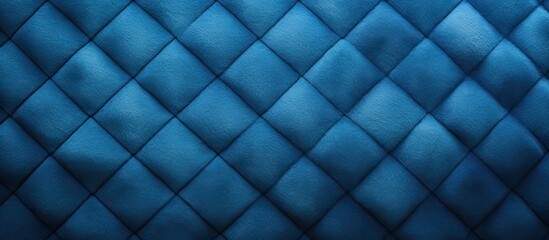 Fototapeta na wymiar A detailed shot of azure quilted leather resembling chainlink fencing. The intricate pattern creates a meshlike texture with tints of electric blue