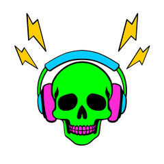 Music Skull With Headphones Vector Illustration