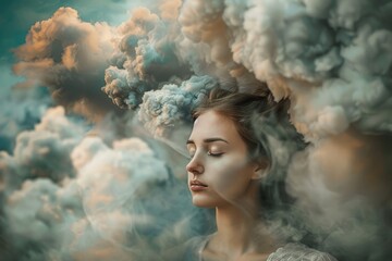 woman with her head in cloud