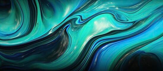 Closeup of a unique azure and aqua marble texture, resembling liquid art paint with a blend of...