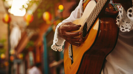 Mariachi Playing Guitar - obrazy, fototapety, plakaty