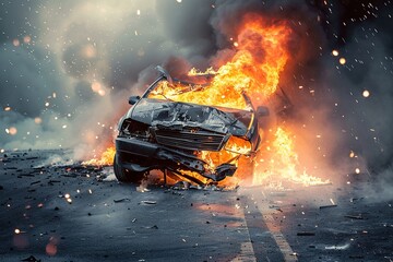 High Speed Car Crash, deadly consequences - obrazy, fototapety, plakaty