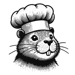 beaver cook wearing chef hat portrait sketch © Satoru Sketches