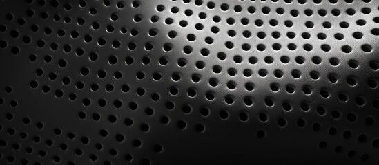A detailed closeup of a metal grille with circular holes, showcasing the intricate pattern of the composite material used in the auto part - obrazy, fototapety, plakaty