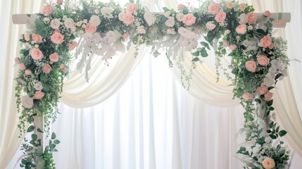 Watercolor wedding arch decorated with flowers, setting the scene for romance, love, and unforgettable moments.