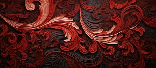 A close up of a vibrant red swirl pattern on a dark black background, reminiscent of a Petal Art Painting. The bold colors of Purple, Violet, and Magenta create an electric blue Visual Arts display - obrazy, fototapety, plakaty