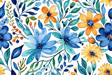 Fototapeta na wymiar Seamless blue floral pattern - Seamless tile