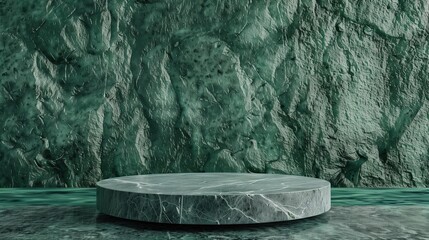 Minimalist Green Stone Podium for Product Display Against Textured Wall