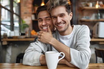 Two happy friends enjoying a moment over coffee, emphasizing friendship and togetherness