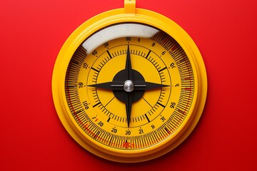 3d rendering of a metal compass on a yellow background with copy space