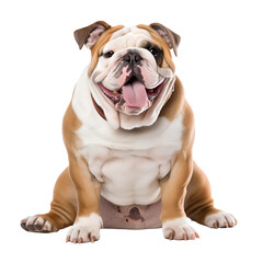 Fototapeta premium Sitting English Bulldog: A Happy, Cute Dog in a Full Body Picture, Isolated on Transparent Background, PNG