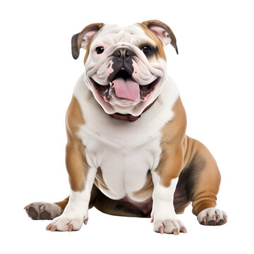 Full Body Picture of a Cute, Happy English Bulldog Sitting, Isolated on Transparent Background, PNG