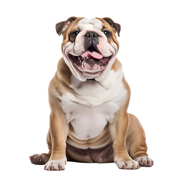 Cute English Bulldog: A Full Body Picture of a Happy Sitting Dog, Isolated on Transparent Background, PNG