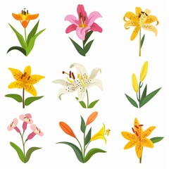 Snap Lily Flower Icon Set, Garden Snaplily Flower Flat Design, Abstract Snap Lily Flower Symbol
