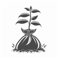 Soil Bag Icon, Compost Sack and Sprout Symbol, Fertilizer Sign with Plant Silhouette, Dirt Bags