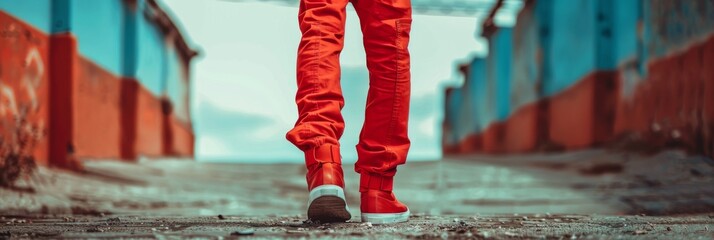 Man in Red Pants, White Trousers and Shoes Mockup, Fashion Model, Red Pants