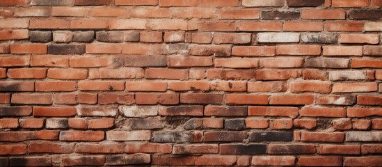 A detailed shot of a weathered brown brick wall, showcasing the rectangular pattern of the composite building material. The font of the brickwork resembles a classic stone wall