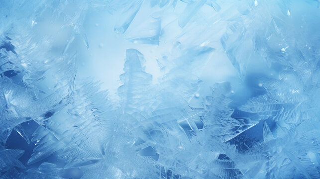 abstract blue frozen ice crystals texture copy space background