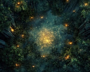 Obraz premium Enchanted forest, glowing fireflies, ancient wisdom embedded within the trees, an atmosphere of mystery and magic, inviting exploration and discovery
