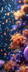 Fototapeta na wymiar Extraterrestrial Coral Glowing Tentacles Underwater Garden Crystal Clear Ocean Floor Bioluminescent Lighting