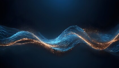 Blue and copper dust waves on dark background, abstract wallpaper card - obrazy, fototapety, plakaty