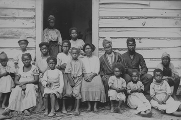 old photograph during slavery in America old photo of black people in times when there was still oppression against black people racial inequality, racial prejudice, racism, black people - obrazy, fototapety, plakaty
