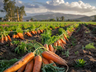 Carrots growing in the field. Harvesting carrots. Agriculture.
