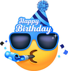 Happy Birthday Glasses Party Hat Blue Blower Emoticon Icon - 761827756