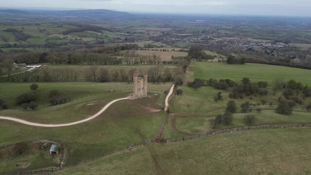 Broadway Tower, in the Cotswolds, Rural England, UK. Known as the Highest Little Castle of the Cotswolds. The Tower stands 1024 metres above sea level. Build as a lookout tower in the 15th century. 