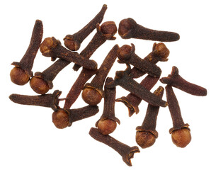 Dried clove spice on isolated background, top view