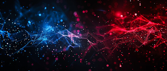 Elevate your designs with this abstract ultra-wide blue-red neon purple gradient background, featuring glowing particles and lines in space. Ideal for various projects, boasting exclusive quality