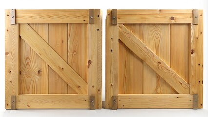 Naklejka na ściany i meble Wooden crate front view, cargo box texture, 3d illustration