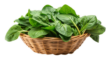 Obraz premium Spinach in the basket isolated on Transparent background.