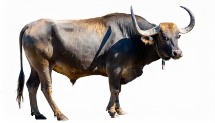 male grey giant ox castrated bull used as draft animal isolated on white background side view - obrazy, fototapety, plakaty