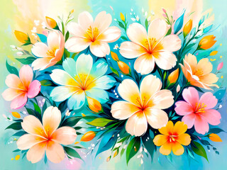 Fototapeta na wymiar Bright colorful spring flowers illustration, vibrant background