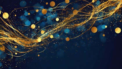 abstract background with gold and blue particles christmas holiday concept with a navy blue background - obrazy, fototapety, plakaty