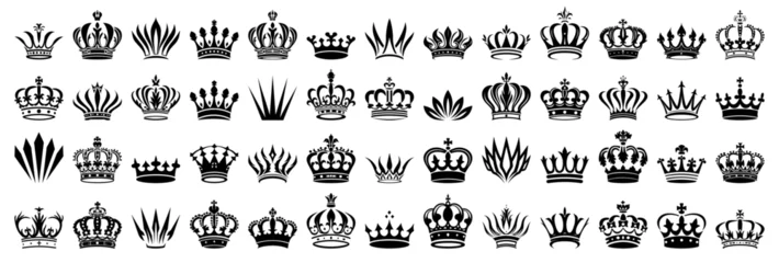 Foto op Canvas Crown icon set. Crown sign collection. Crown king or queen mega icon set. Royal crown symbol. Heraldic vector flat black silhouettes isolated on white background. Royal head accessories, hat emblem  © SappiStudio