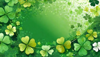 green st patrick s day background with clovers copy space