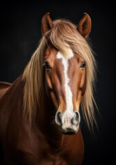 Brown horse with white line color on head.