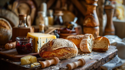 still life with bread and cheese