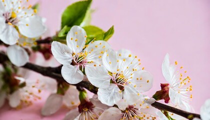 spring background may flowers and april floral nature on pink background branches of blossoming apricot macro with soft focus for easter and spring greeting cards with copy space springtime