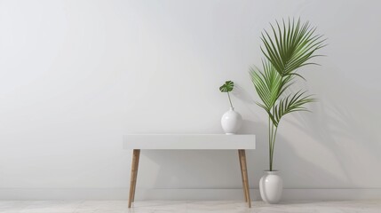 Modern Minimalist Vase and Greenery on White Console Table