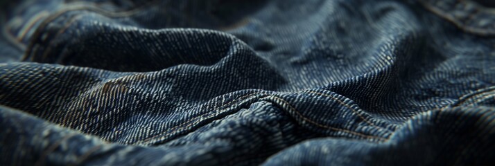 close up of a wavy blue denim fabric background  - obrazy, fototapety, plakaty